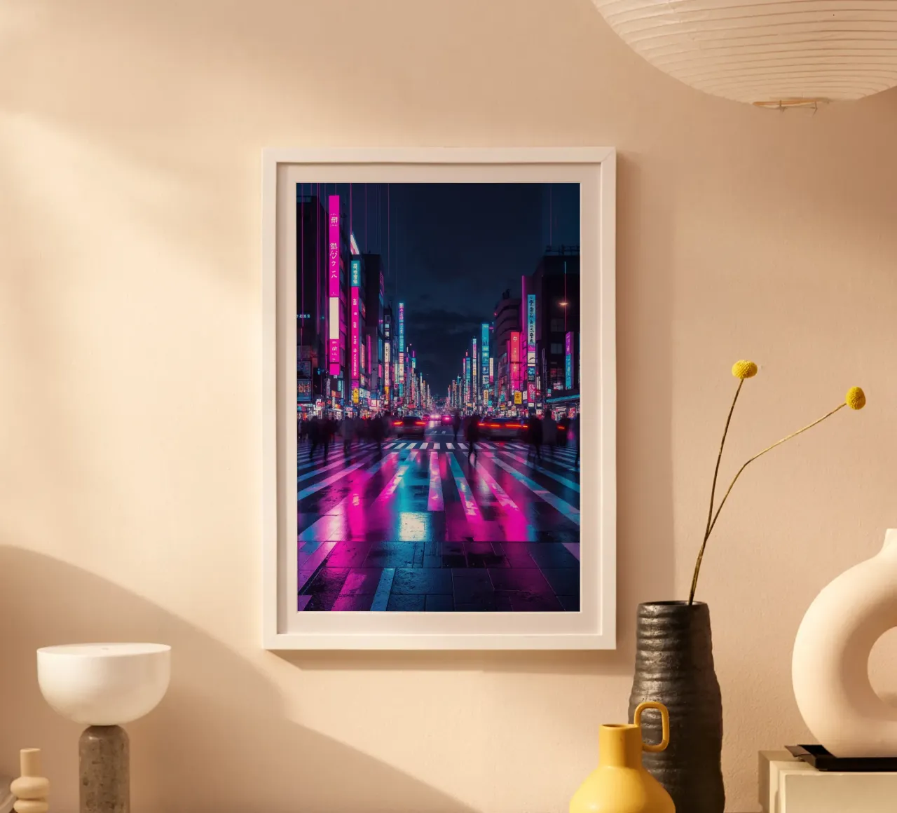 Electric Nightlife in Tokyo poster con telaio in plastica da AlbertKlee