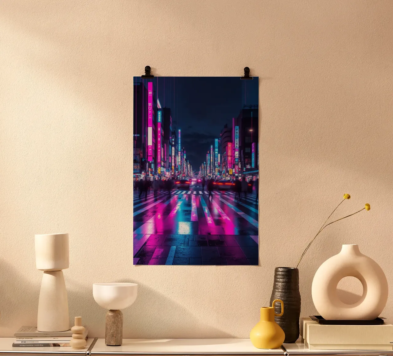 Electric Nightlife in Tokyo poster con telaio in plastica da AlbertKlee