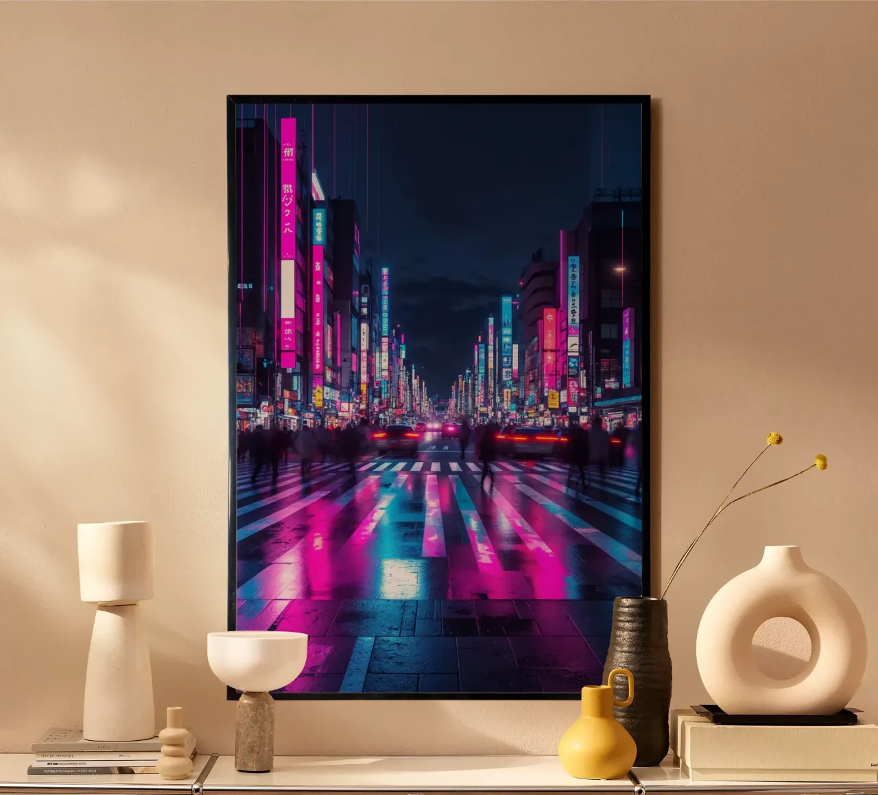 Electric Nightlife in Tokyo poster con telaio in plastica da AlbertKlee