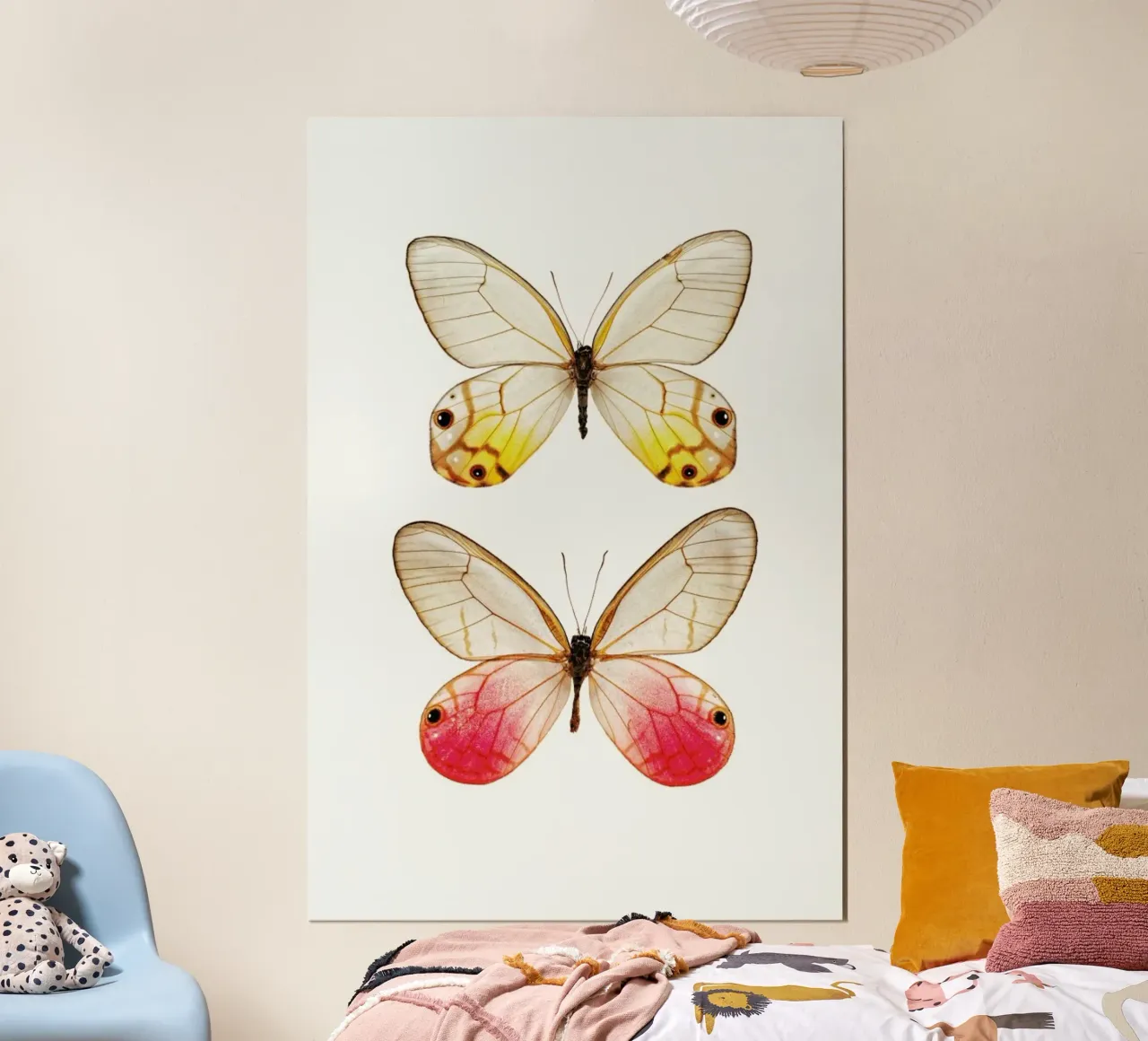 Élégance douce : Poster papillon jaune et rose poster de Curious Collections by Marielle Leenders