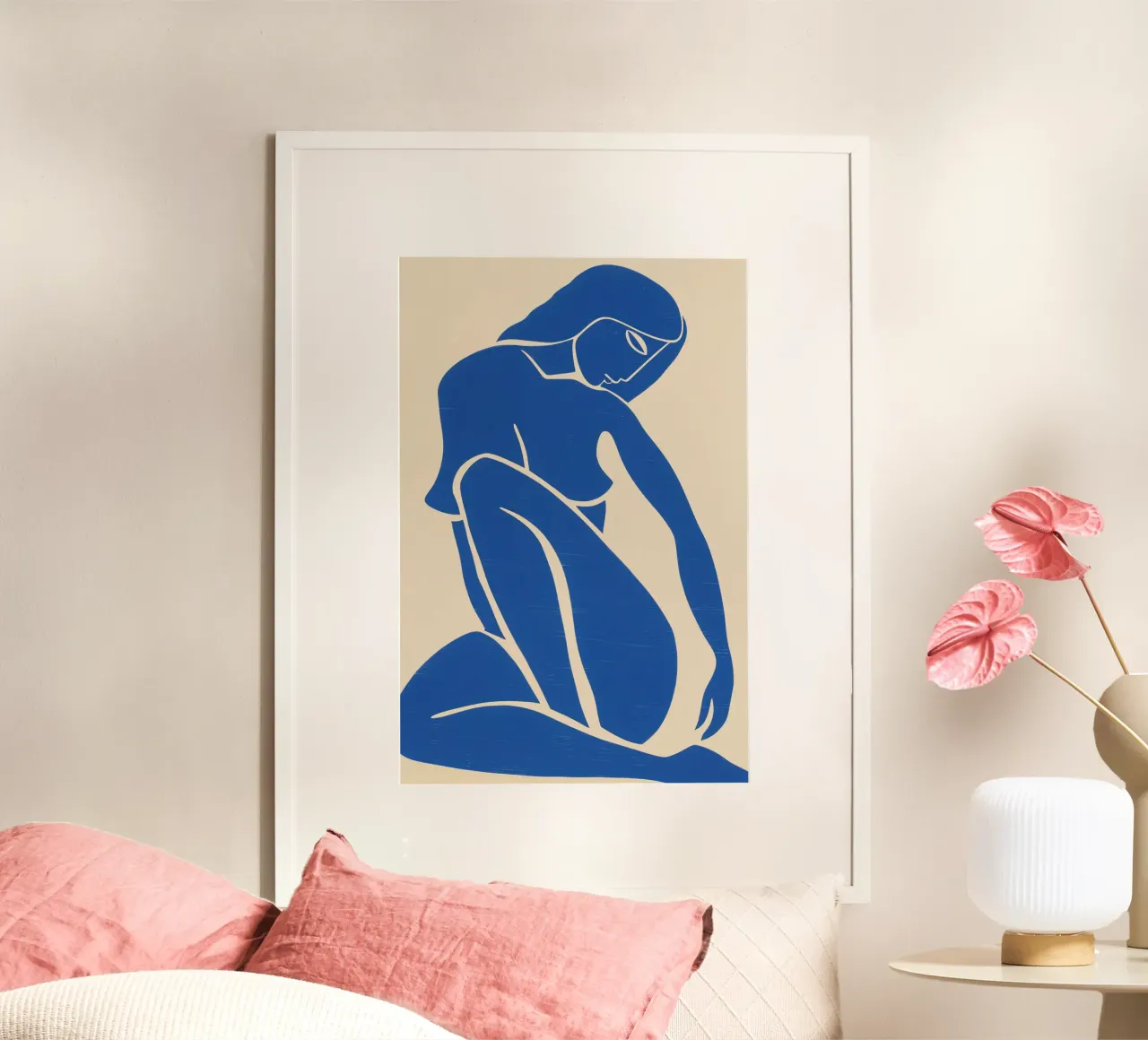 Desnudo femenino abstracto azul | Inspirado en Matisse poster con marco de aluminio de Autofocus
