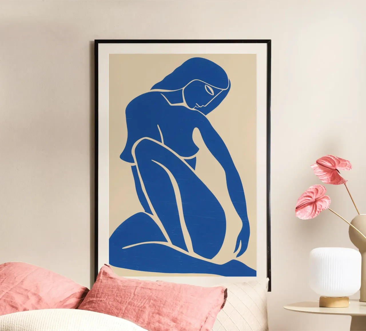 Desnudo femenino abstracto azul | Inspirado en Matisse poster con marco de aluminio de Autofocus
