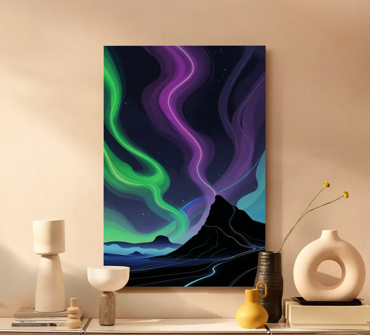 Ethereal Peaks Under Aurora Skies alluminio dibond da AlbertKlee