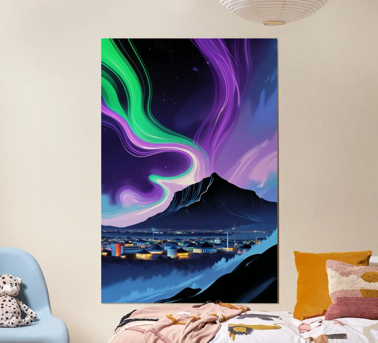 Mountain Majesty Under Aurora Hues poster con telaio in plastica da AlbertKlee