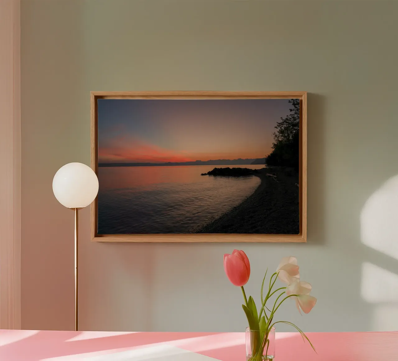 Dageraad op het meer canvas met Baklijst van Atelier_SousleMont_Photography