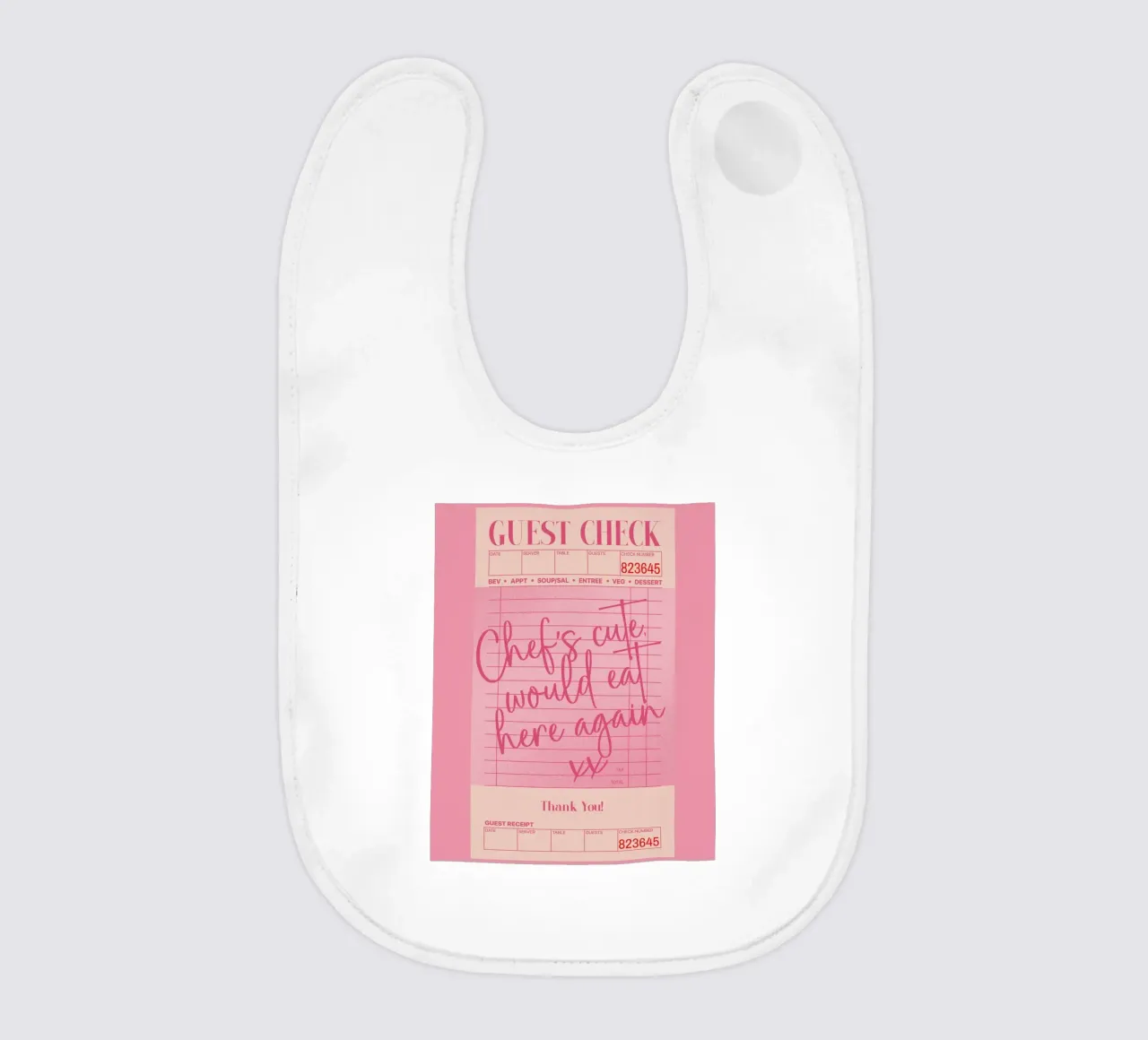 Guest Check Poster, Chef's Cute Print, Pink Wall Art baby bib by PrintStudio