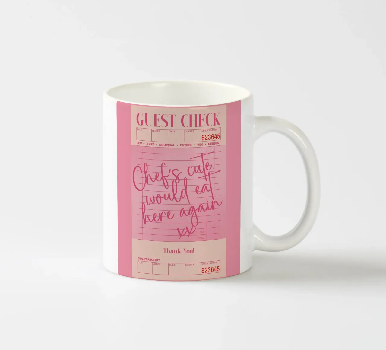Guest Check Poster, Schattige Kok Print, Roze Wanddecoratie keramische mok van PrintStudio