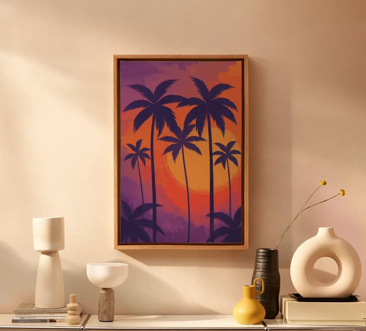 Radiant Palms at Sunset lienzo con Marco flotante de AlbertKlee