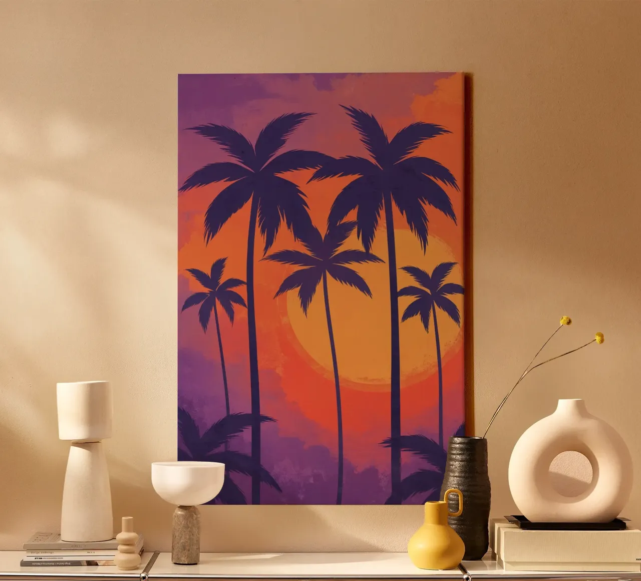 Radiant Palms at Sunset lienzo con Marco flotante de AlbertKlee