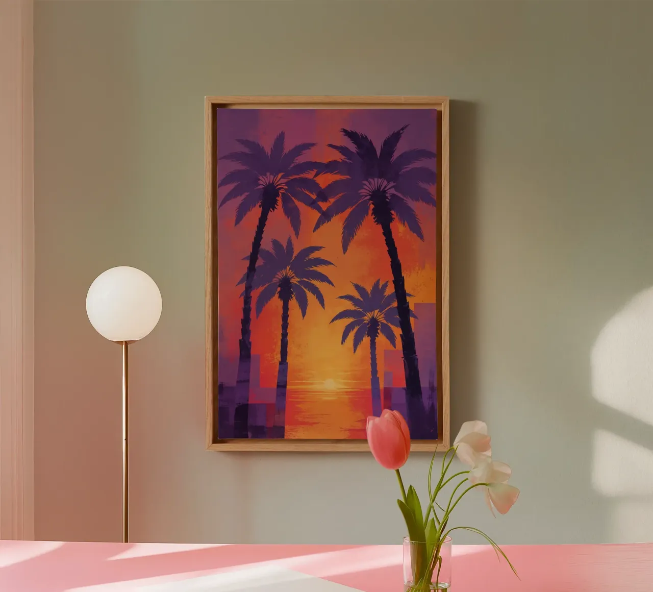 Serene Sunset with Majestic Palms lienzo con Marco flotante de AlbertKlee