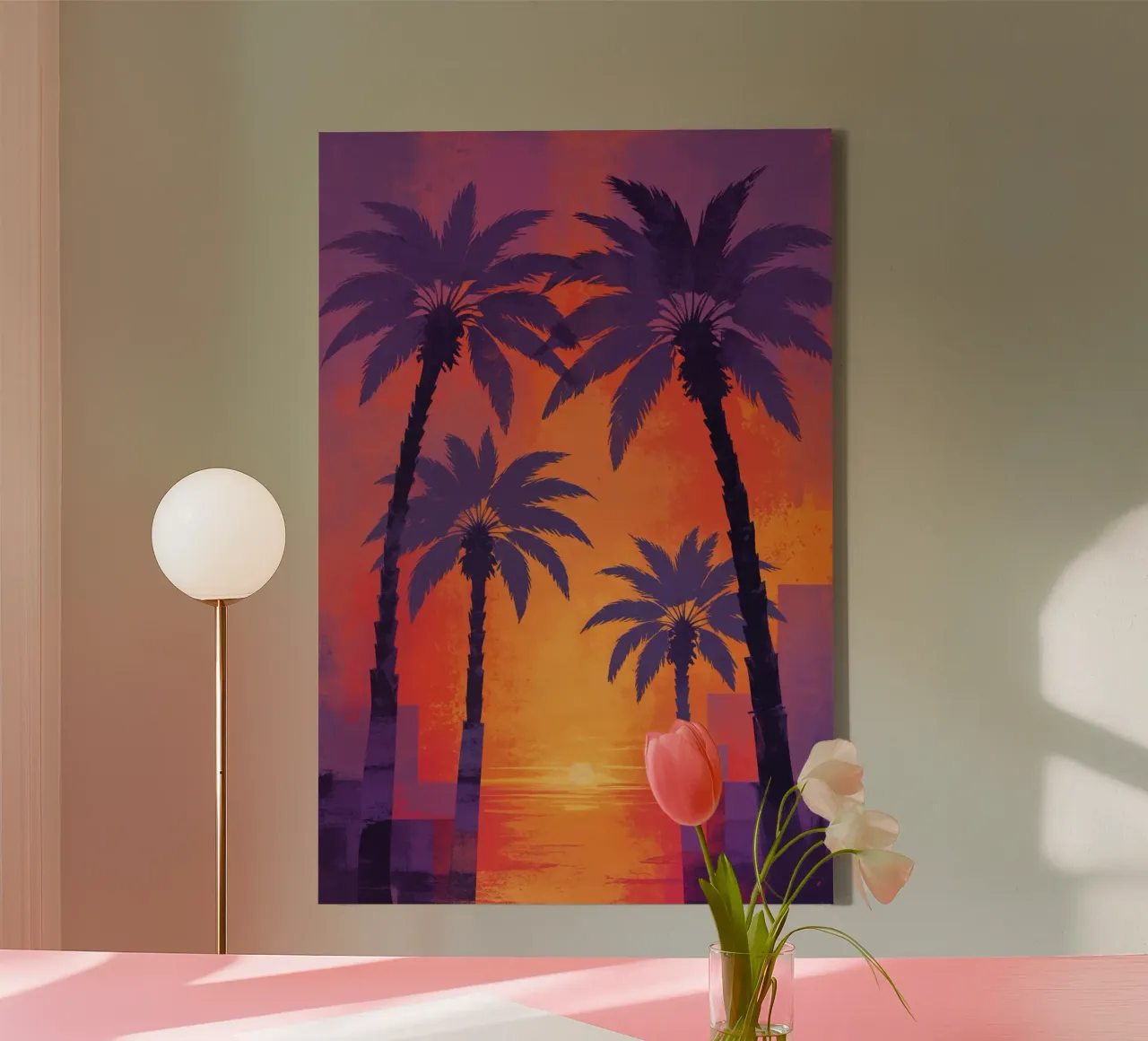 Serene Sunset with Majestic Palms lienzo con Marco flotante de AlbertKlee