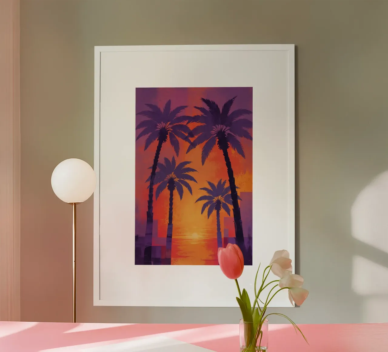Serene Sunset with Majestic Palms poster con telaio in plastica da AlbertKlee