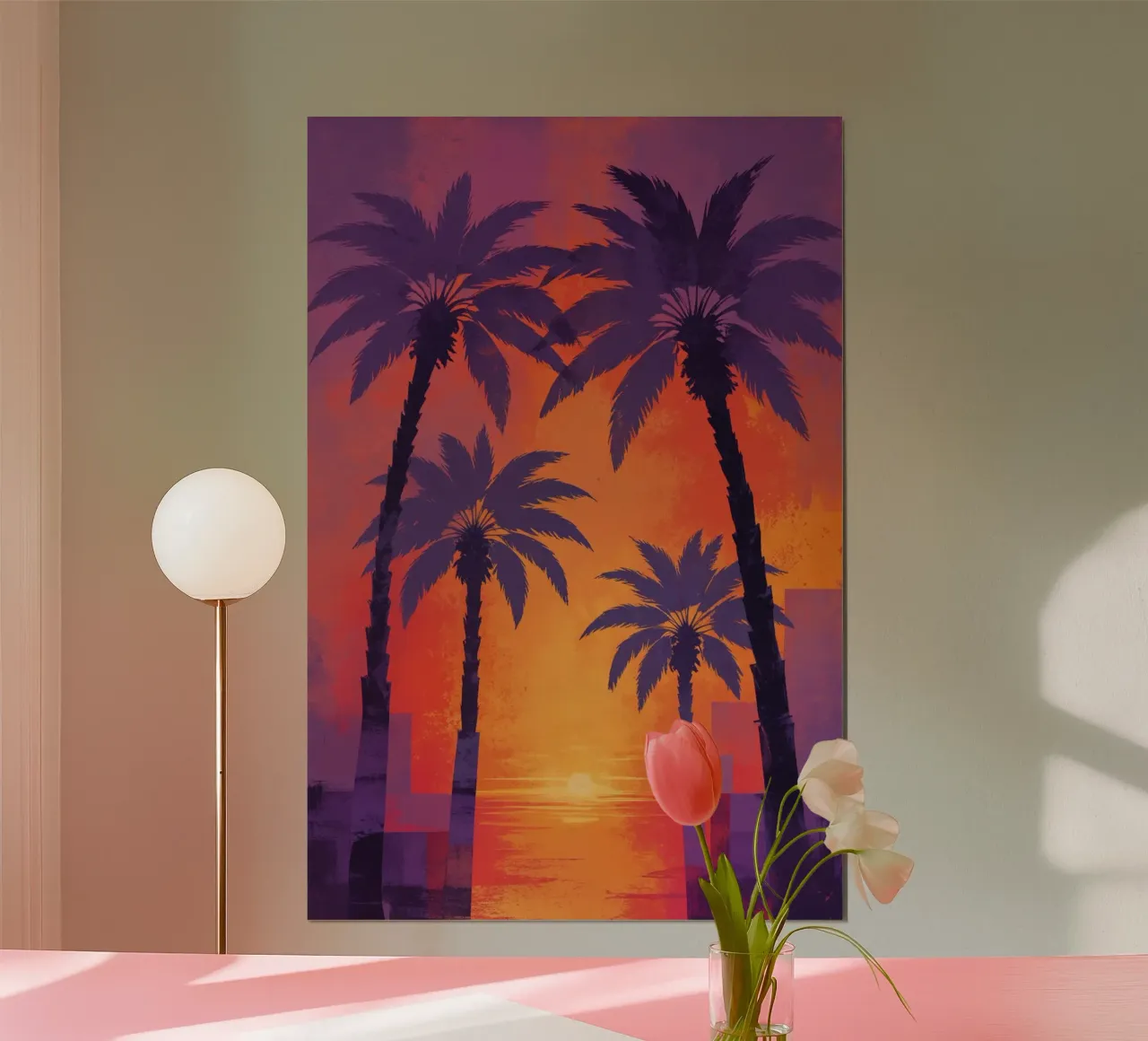 Serene Sunset with Majestic Palms poster con telaio in plastica da AlbertKlee