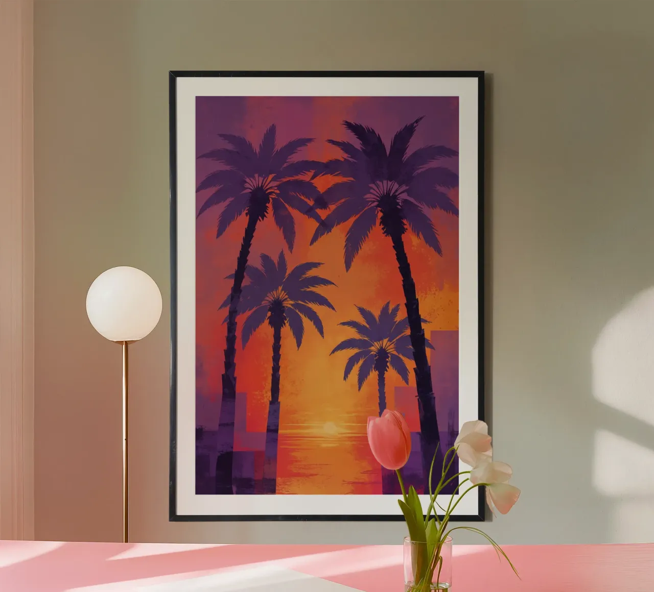 Serene Sunset with Majestic Palms poster con telaio in plastica da AlbertKlee