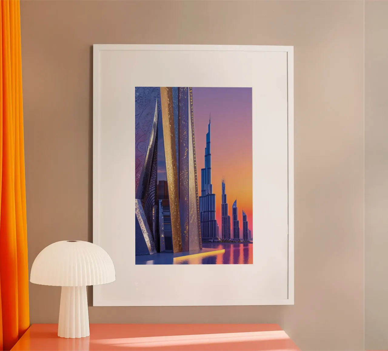 Golden Gates to Dubai's Tomorrow poster con telaio in legno da AlbertKlee