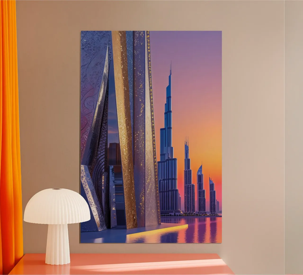 Golden Gates to Dubai's Tomorrow poster con telaio in legno da AlbertKlee
