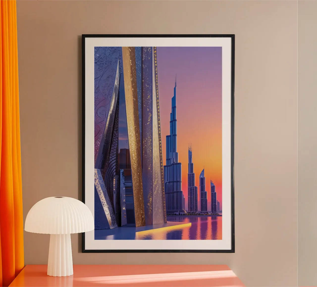 Golden Gates to Dubai's Tomorrow poster con telaio in legno da AlbertKlee