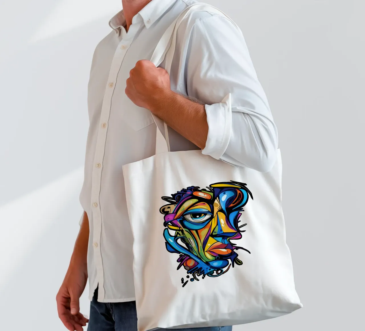 Face #2 borsa in juta da Art Unleashed