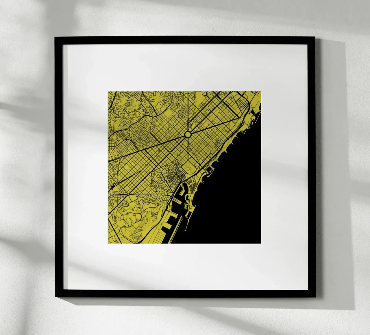 Barcelona Yellow poster con telaio in alluminio da Urban Maps