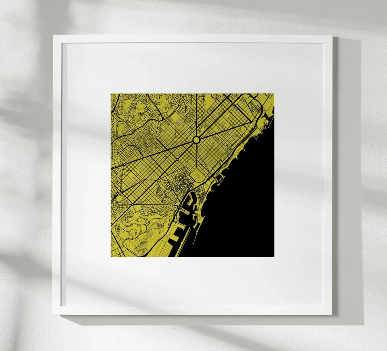 Barcelona Yellow poster con telaio in alluminio da Urban Maps