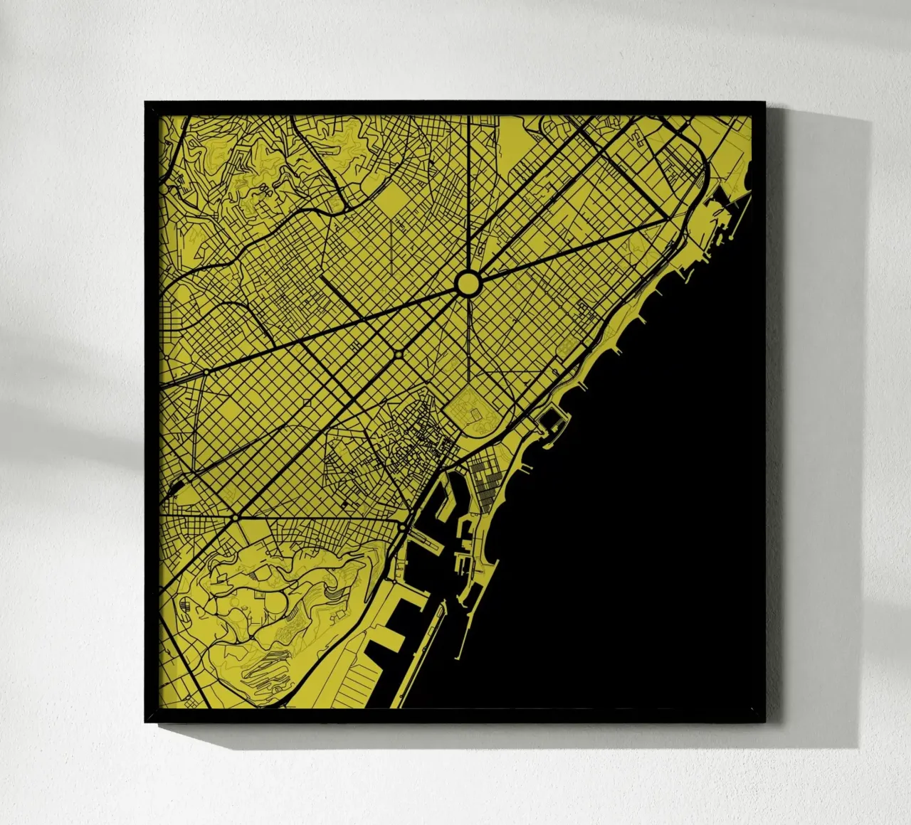 Barcelona Yellow poster con telaio in alluminio da Urban Maps