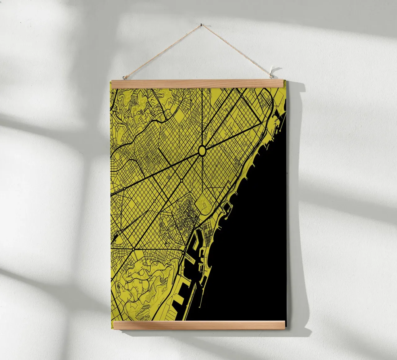 Barcelona Yellow poster con telaio in alluminio da Urban Maps