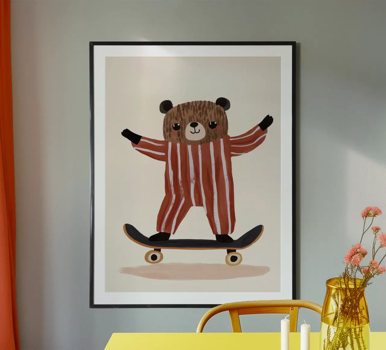 Skating Teddy poster met kunststof frame van treechild