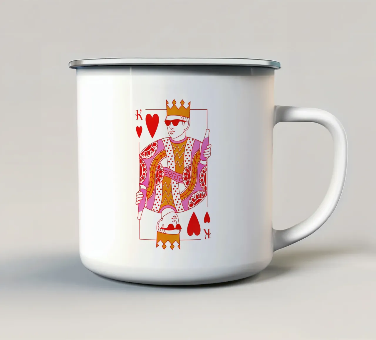 Poster rosa del Re di Cuori, arte da parete rosa, tazza in smalto da PrintStudio