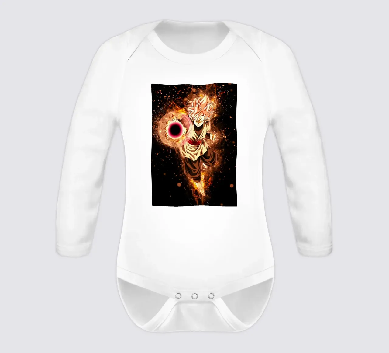 Black SSJ Rose long-sleeve baby romper by Neonartstudio
