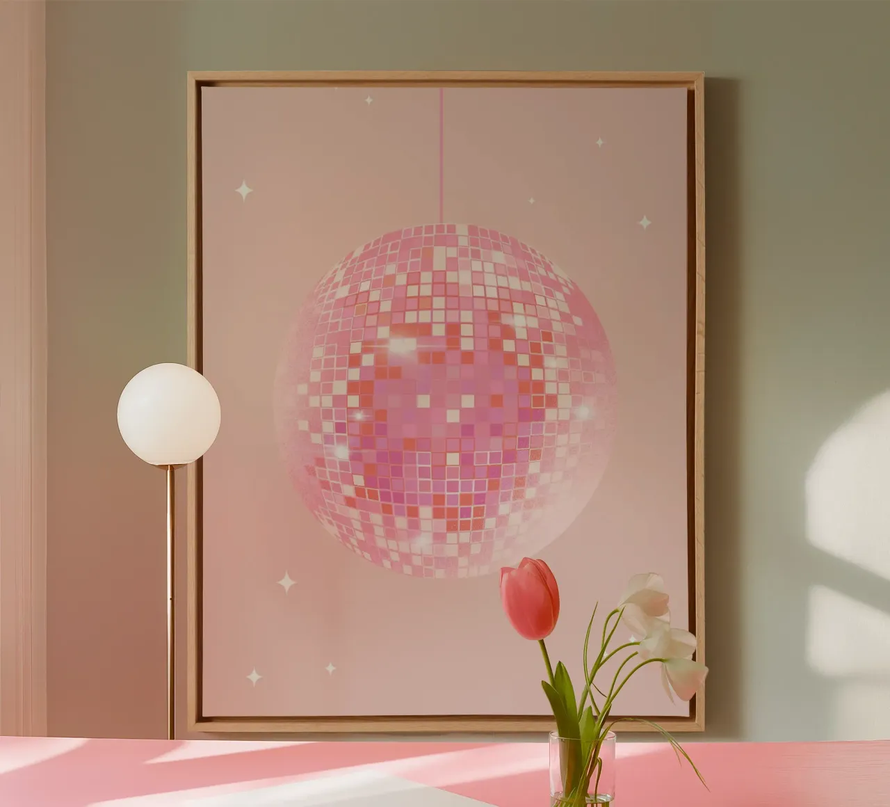 Disco Bal Poster, Disco Bal Print, Esthetische Retro Poster canvas met Baklijst van PrintStudio
