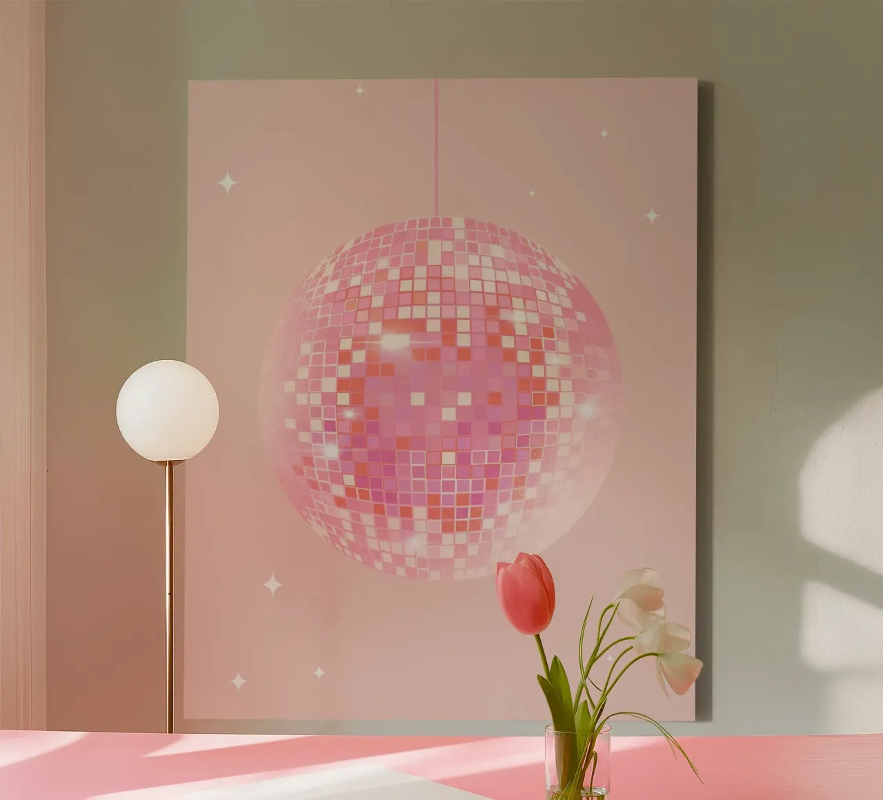Disco Bal Poster, Disco Bal Print, Esthetische Retro Poster canvas met Baklijst van PrintStudio