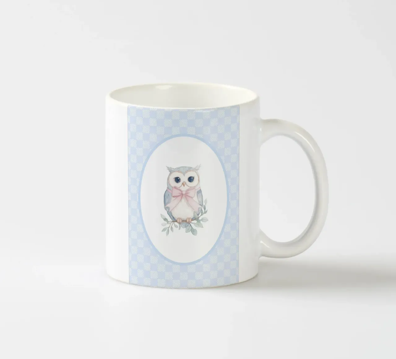 Gufo con fiocco rosa tazza in ceramica da Jungle Joy Art
