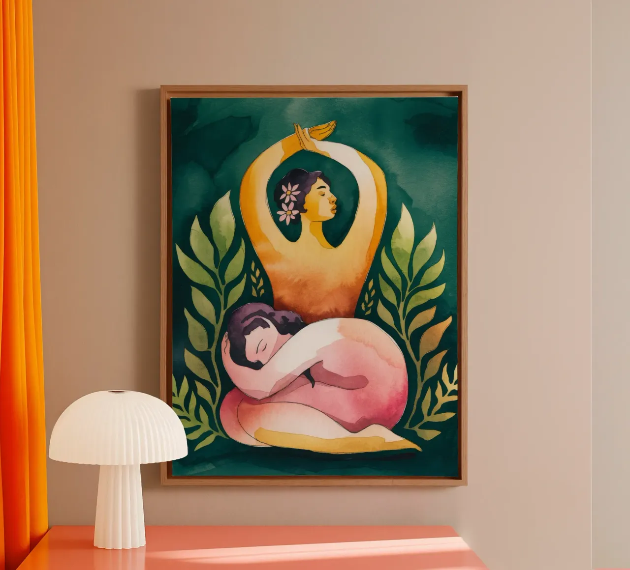 Protective Embrace canvas with Floater frame by Artie Shifa