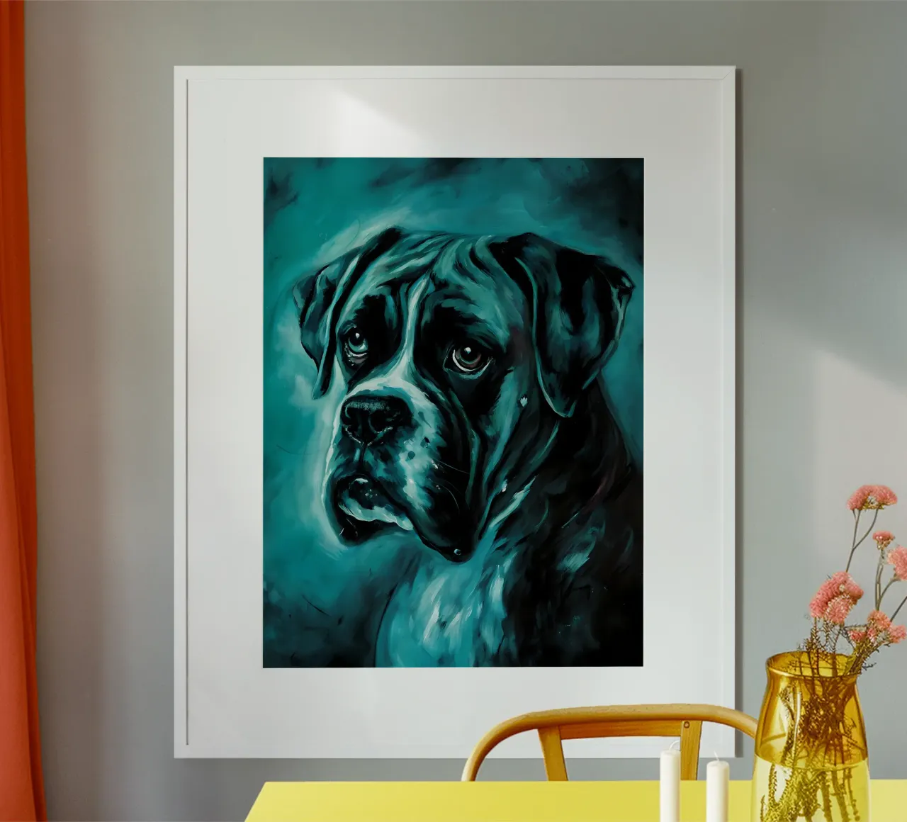 Boxer Dog Blues Art - Bold Pet Portrait poster with wooden frame by flufftee