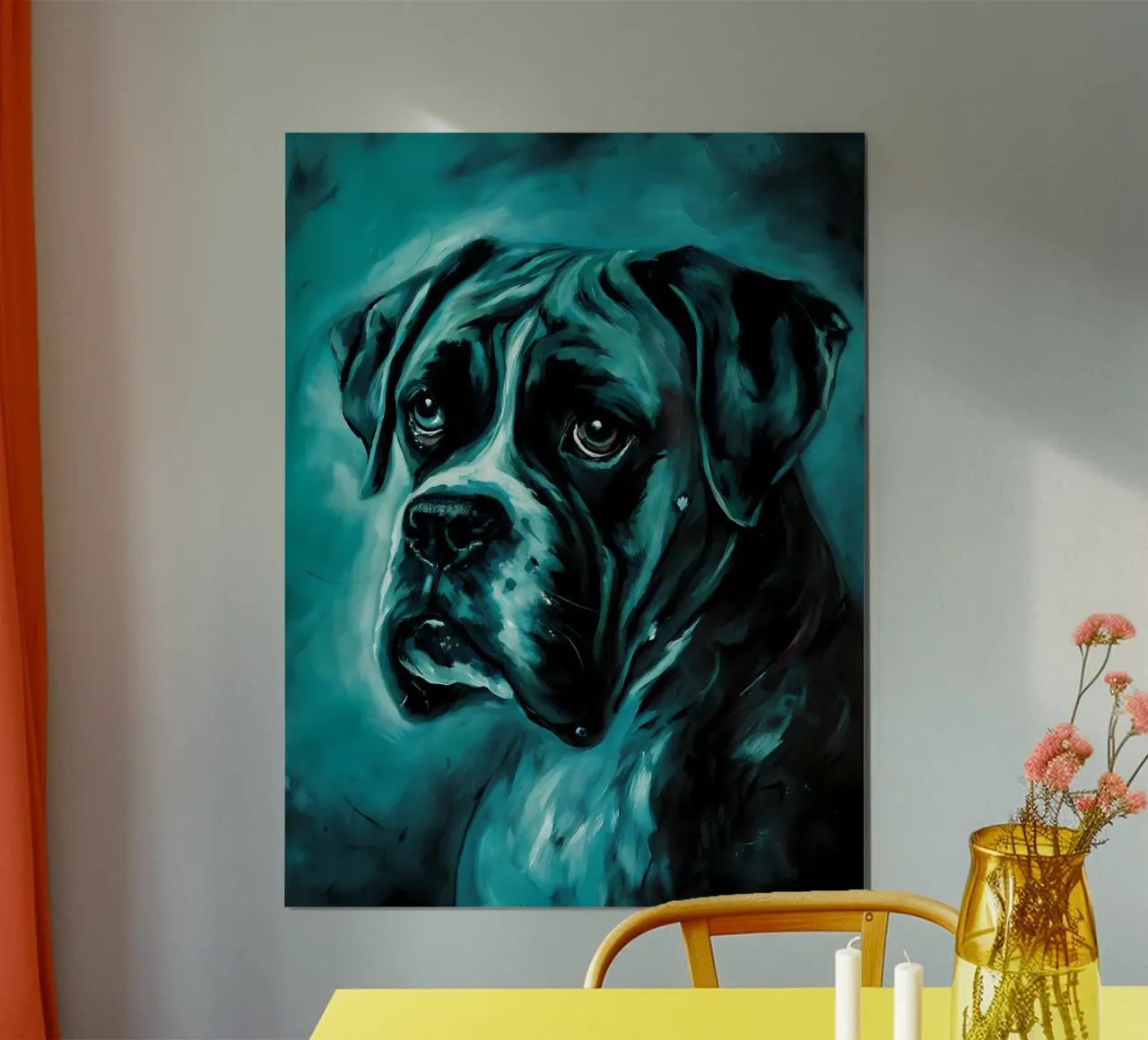 Boxer Dog Blues Art - Bold Pet Portrait poster with wooden frame by flufftee