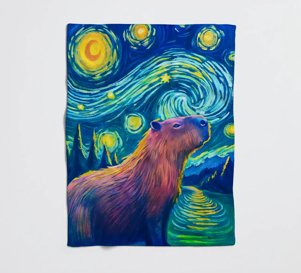 Capybara - Under The Stars At Night fleece blanket by flufftee