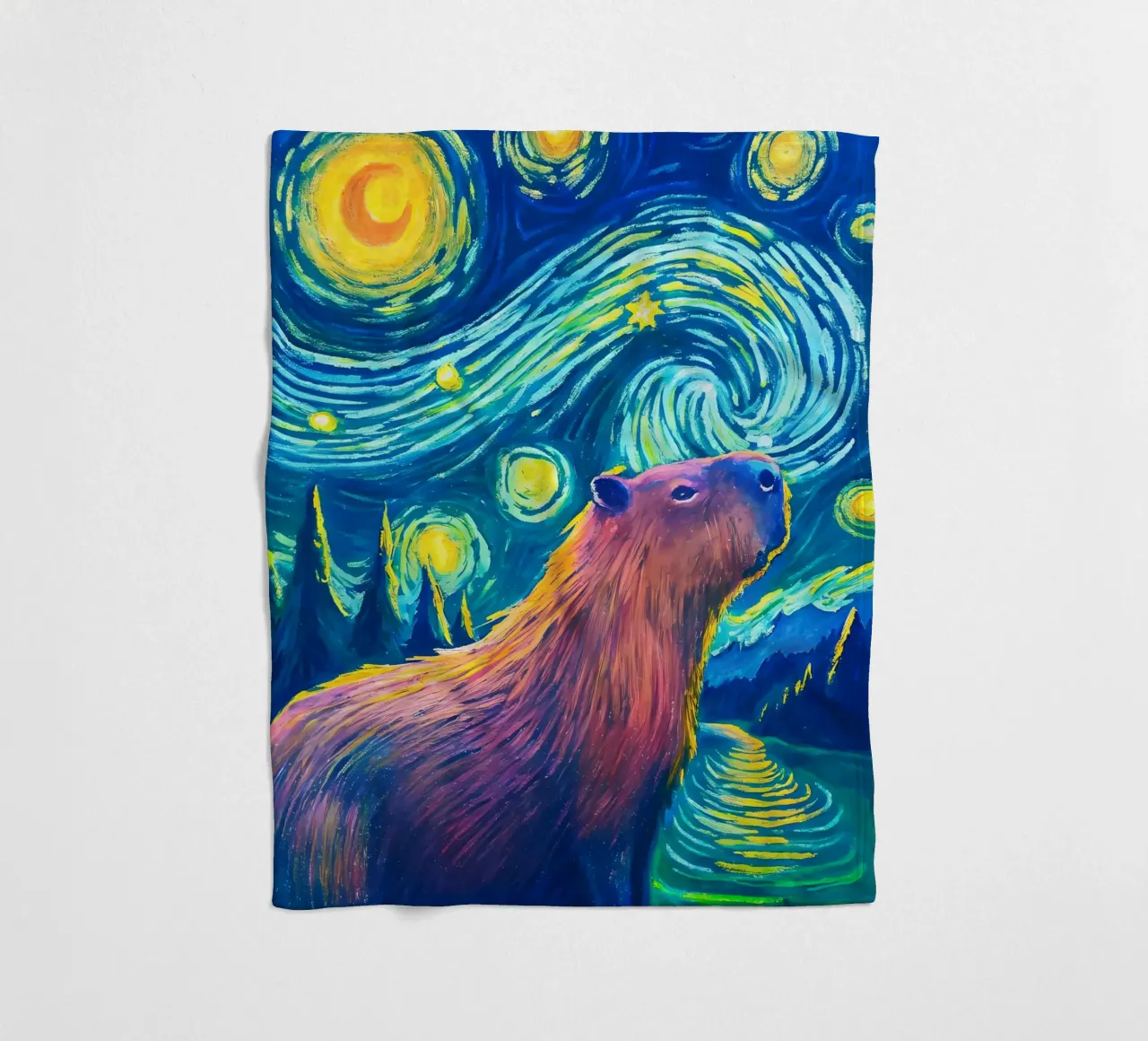 Capybara - Under The Stars At Night fleece blanket by flufftee