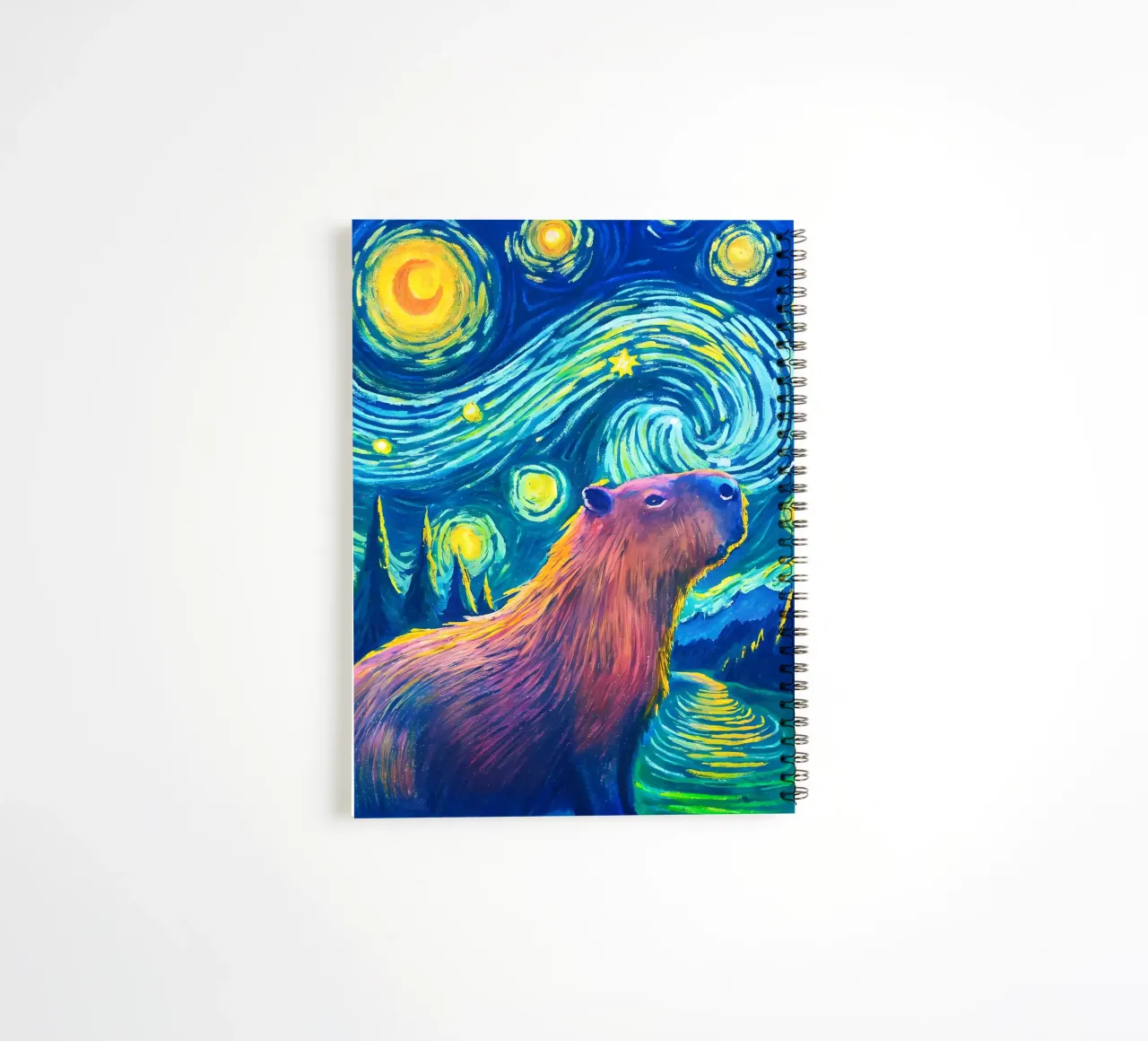Capybara - Under The Stars At Night spiral notebook by flufftee