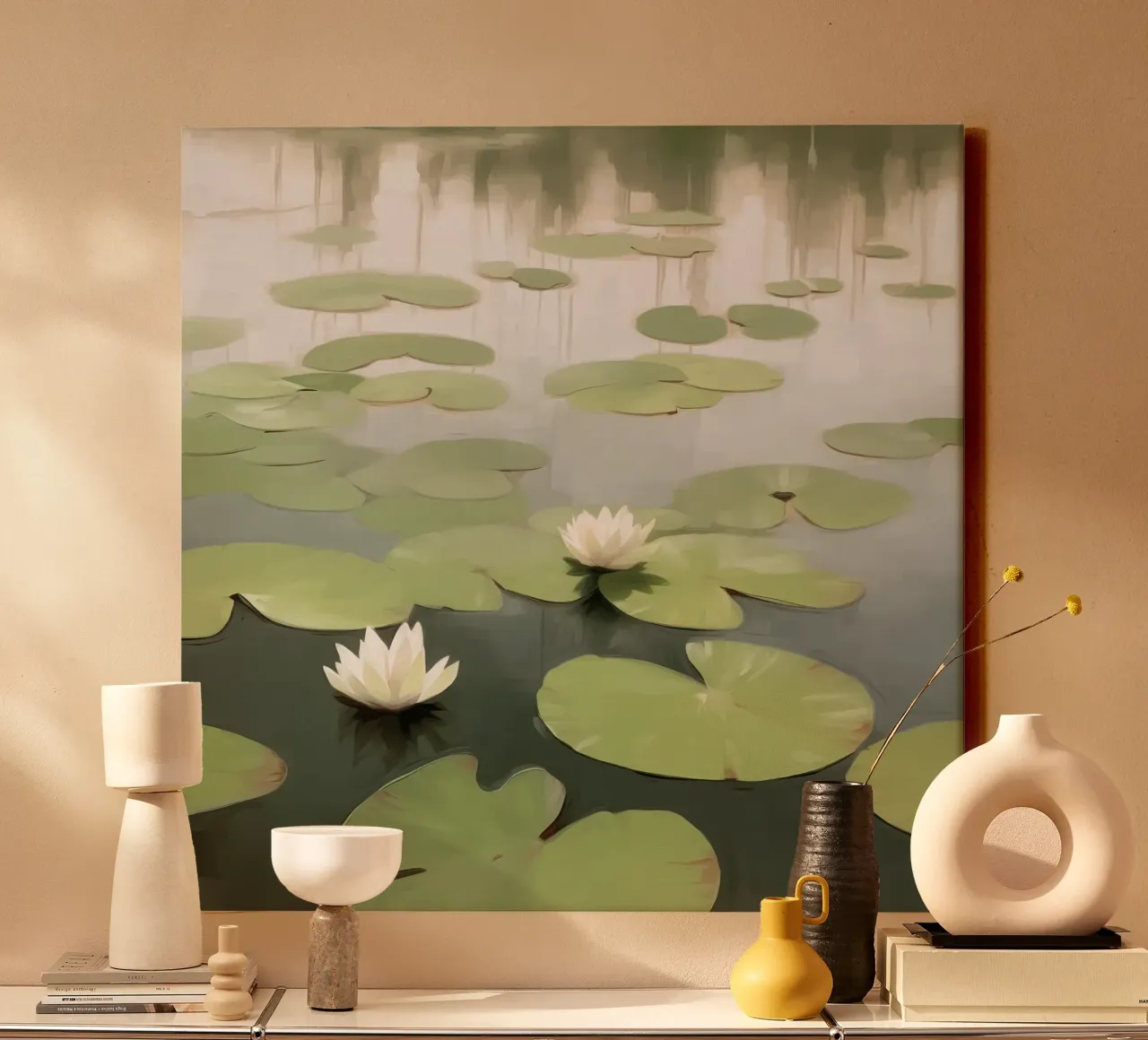 Waterlelies in de vijver canvas met Baklijst van Carinaprint