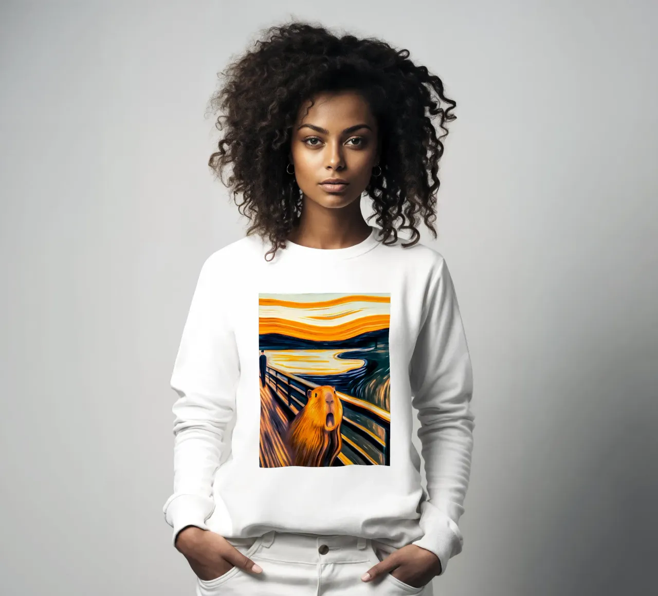 The Scream of the Capybara - A Modern Masterpiece sweatshirt by flufftee