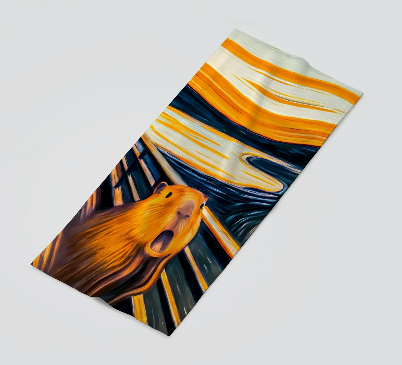 The Scream of the Capybara - A Modern Masterpiece beach towel by flufftee