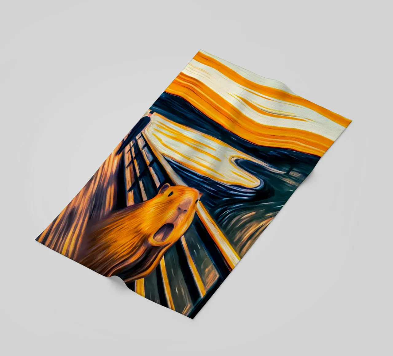 The Scream of the Capybara - A Modern Masterpiece beach towel by flufftee