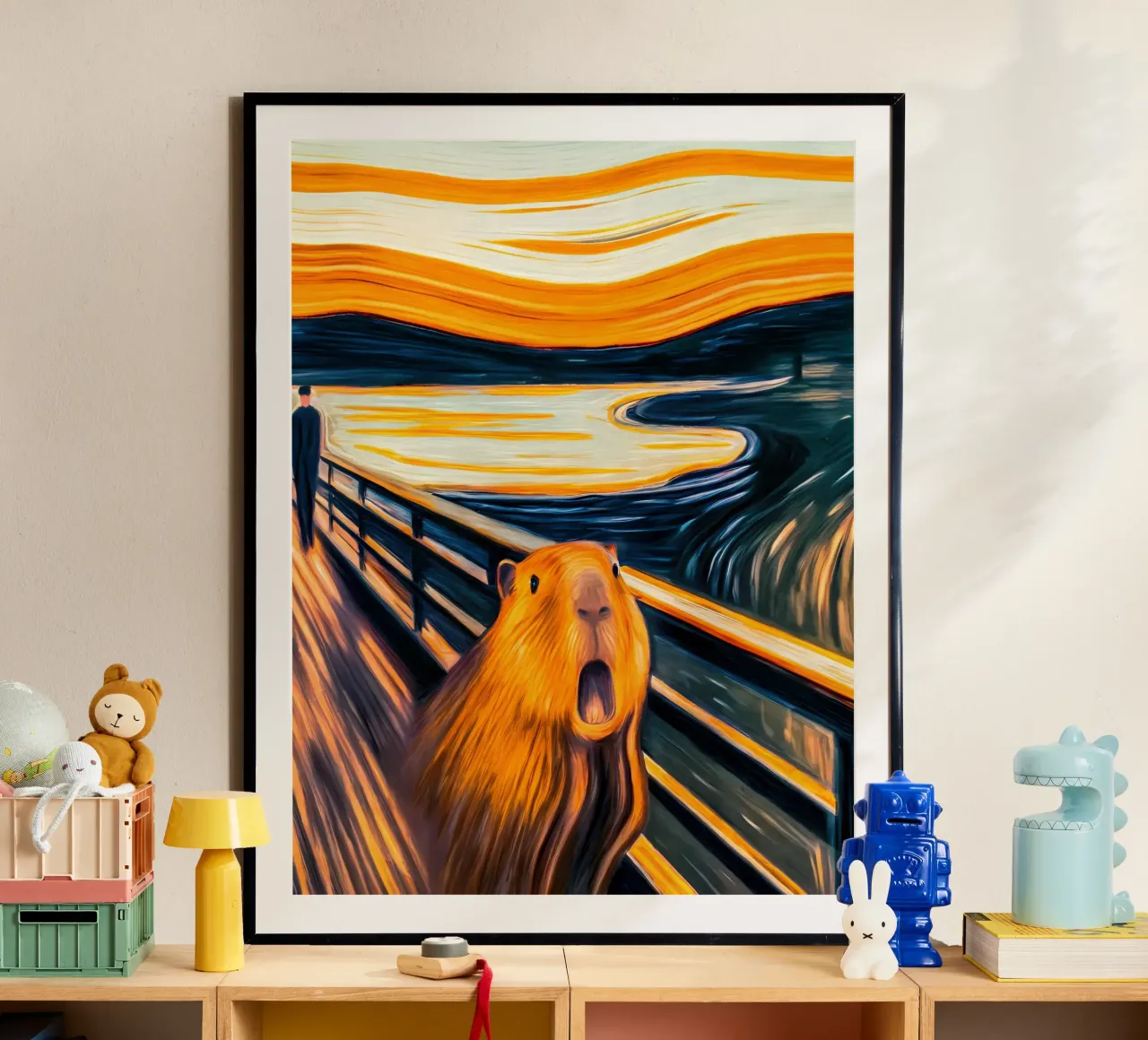 The Scream of the Capybara - A Modern Masterpiece poster with aluminum frame by flufftee