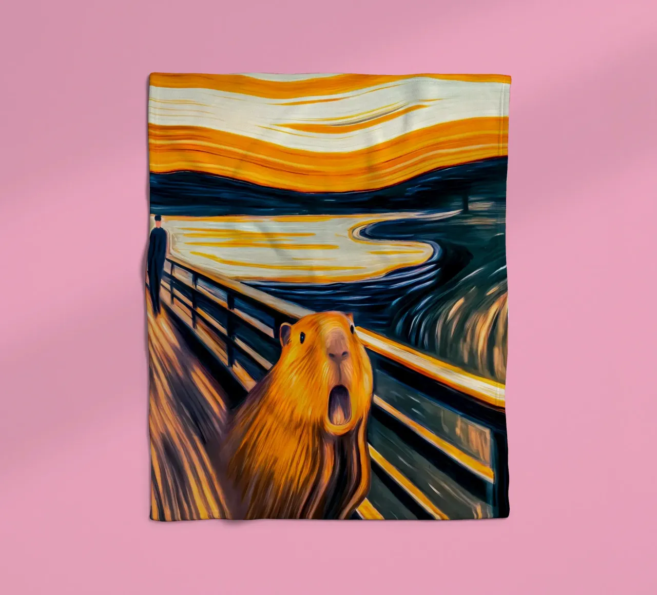 The Scream of the Capybara - A Modern Masterpiece fleece blanket by flufftee