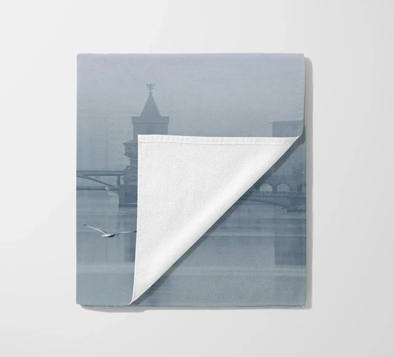 Oberbaum Bridge in the winter fog beach towel by Henk Henkel