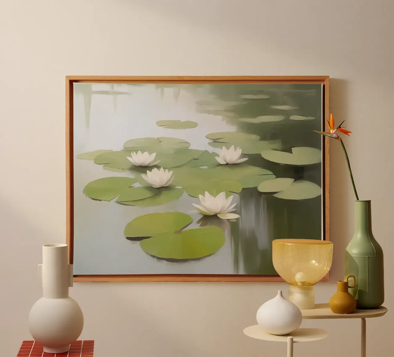 Botanical water lily elegance canvas with Floater frame by Carinaprint