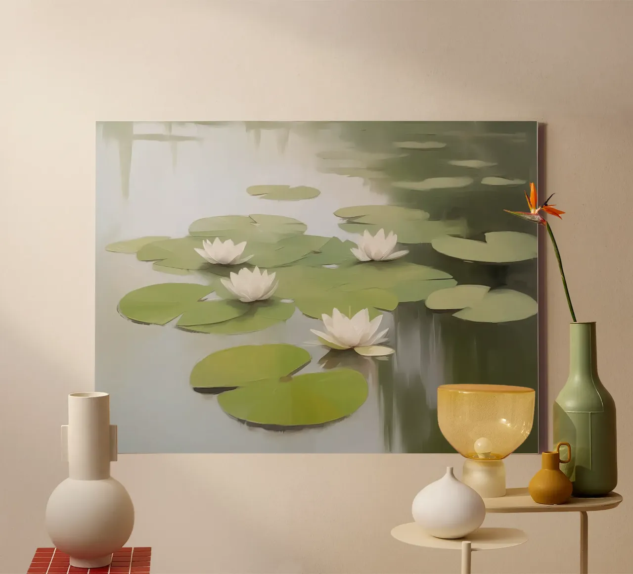 Botanical water lily elegance canvas with Floater frame by Carinaprint