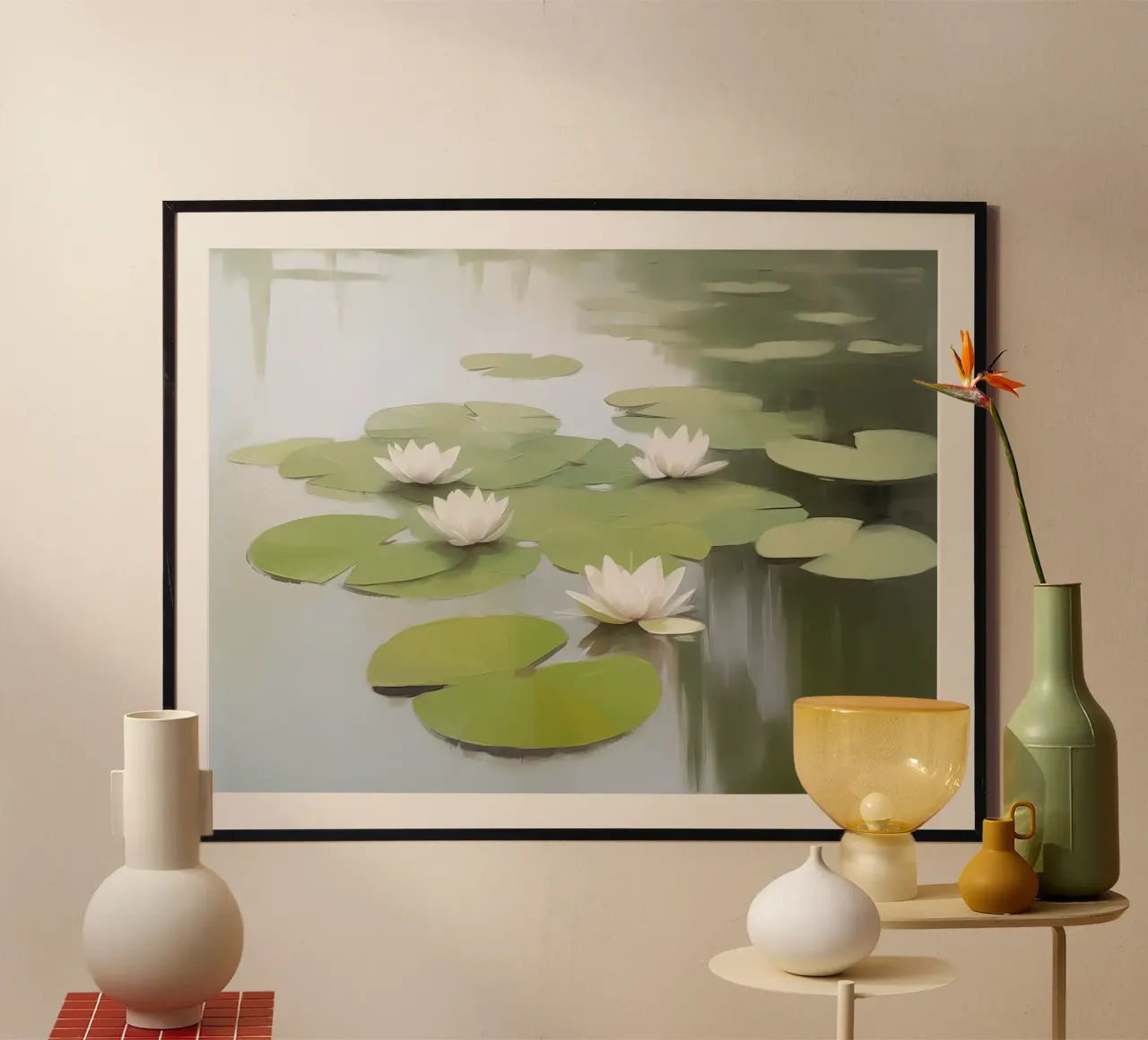 Eleganza botanica della ninfea poster con telaio in plastica da Carinaprint