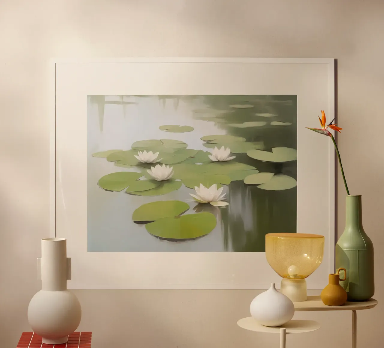 Eleganza botanica della ninfea poster con telaio in plastica da Carinaprint