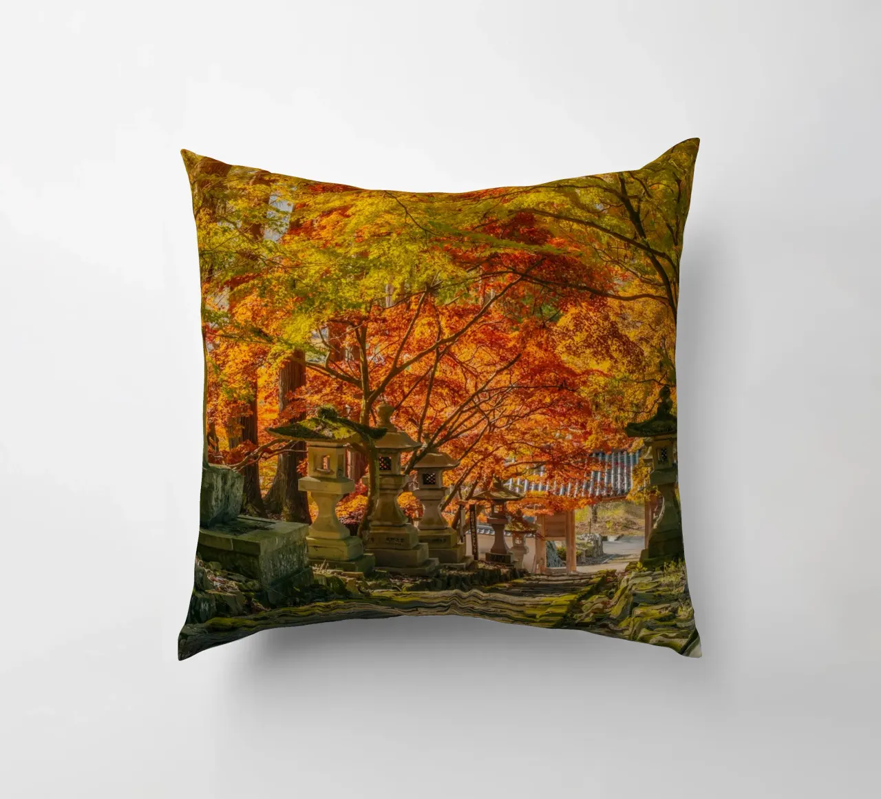 Autumn Shrine in Nagano, Japan decorative cushion by Marcel Bisig